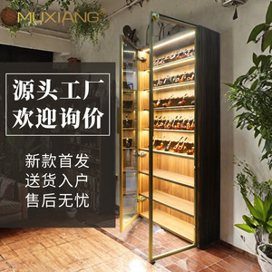 Muxiang Pipe Cabinet With Led Lighting Storage Display Rack For Cigar Bar Counter Vintage Style Wall Cabinet - Product Image 1