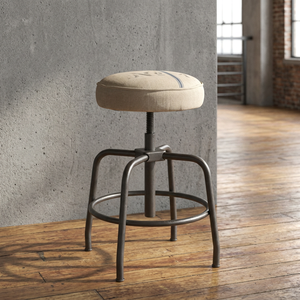 Industrial Farmhouse Villa Vintage Home Fabric Ottoman Rustic Antique Finish <b>Stool</b> <b>Adjustable</b> <b>Height</b> Kitchen Metal Material - Product Image 2
