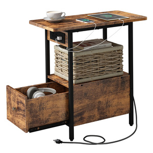 Mesa auxiliar OEM y ODM con estación de carga, mesa auxiliar estrecha con cajón y puertos USB y tomas de corriente, mesitas de noche, mesitas de noche - Product Image 1