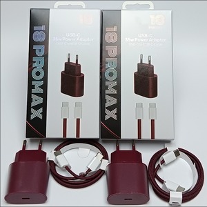 ชุดอุปกรณ์ชาร์จไฟแบบติดผนัง USB-C PD 35W สีแดงไวน์ พร้อมสายถักคุณภาพสูงแบบ USB-C to C  ชุดปลั๊กชาร์จแบบ US EU UK สำหรับ iPhone 15-18 - Product Image 6