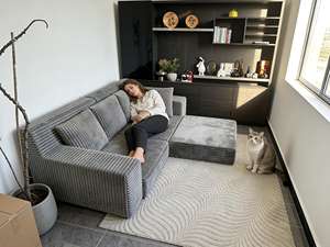 Sofá Modular de Tela de Pana Gris Claro, Moderno, Relajado, Cuadrado, para el Hogar, con Cojines Multi-removibles, Comprimido, para Villa - Product Image 4