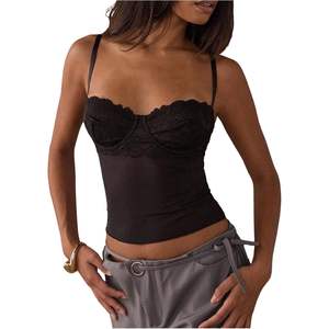 Débardeur court ajusté en dentelle florale pour femme avec bretelles spaghetti – Idéal pour l'été - Product Image 5