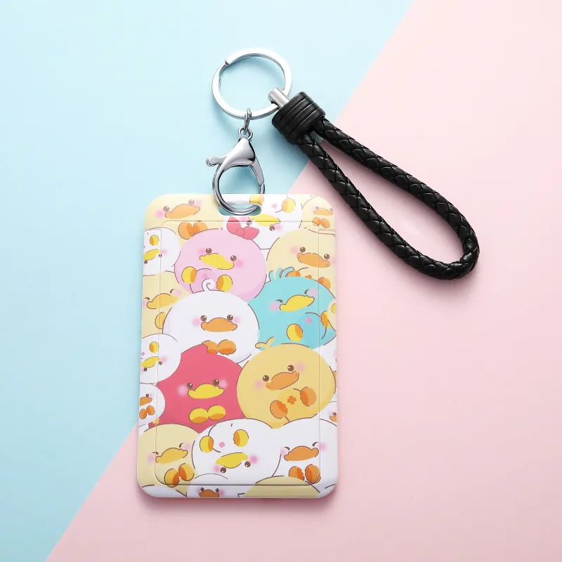 Gift One Touch Keychain Id Card Holder with Key Chain Rings