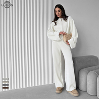 Ensemble 2 pièces femme automne-hiver : veste tricotée à manches longues zippée et pantalon large – Tenue décontractée pour femme