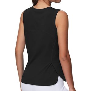 Débardeur de sport pour femme, coupe ample, sans manches, respirant, avec fentes latérales, col rond, design asymétrique - Product Image 1