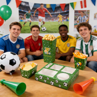 Ensemble de fête jetable personnalisé boîte papier avec coupe du monde de football pour bar et restaurant sur le thème du sport