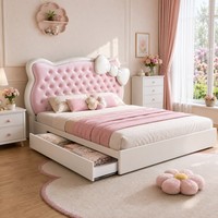 Lit rembourré rose pour enfants avec rangement à ouverture latérale pour chambre de filles - Vente en gros