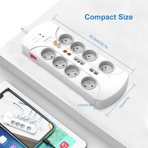 Multiprise anti-surtension Vastfafa 8 prises avec ports USB, prise Euro 16A 230V, en PC+ABS, câble 1,5m, multifonction 3C - Product Image 2
