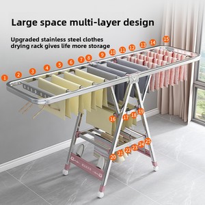 Séchoir à linge pliant sur pied en acier inoxydable pour intérieur, balcon et couette de bébé - Product Image 3