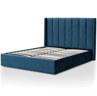 Grand ailée tête de lit rembourrée En Velours Bleu Marine Tissu Lit D'ascenseur de Gaz de Cadre