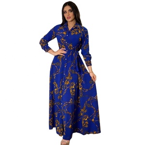 RHG all'ingrosso donne Dubai Tutkish arabo caftano manica lunga Maxi <span class=keywords><strong>vestito</strong></span> <span class=keywords><strong>etnico</strong></span> abbigliamento islamico fiore stampato Abaya abito musulmano - Product Image 2