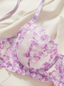 Completo Intimo Sexy da Donna 2 Pezzi: Reggiseno Push-up e Slip Trasparenti a Vita Bassa con Ricamo Floreale Rosa - Collezione Dolce - Product Image 3