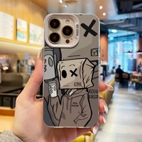 Nouvelle coque de téléphone rigide IMD tendance et amusante avec motif de personnage de dessin animé, couleur argentée, pour iPhone 15 16 17 Pro Max 14 Plus 13 12 11