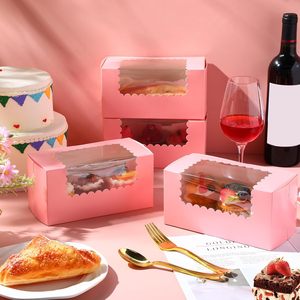 Cajas para Panaderí<span class=keywords><strong>a</strong></span> con Ventana, Cajas para Galletas, Contenedor para Bizcochos de Calabaza, Caja para Donuts, Empaque Seguro para Pasteles y Bizcochos, Color Rosa - Product Image 5