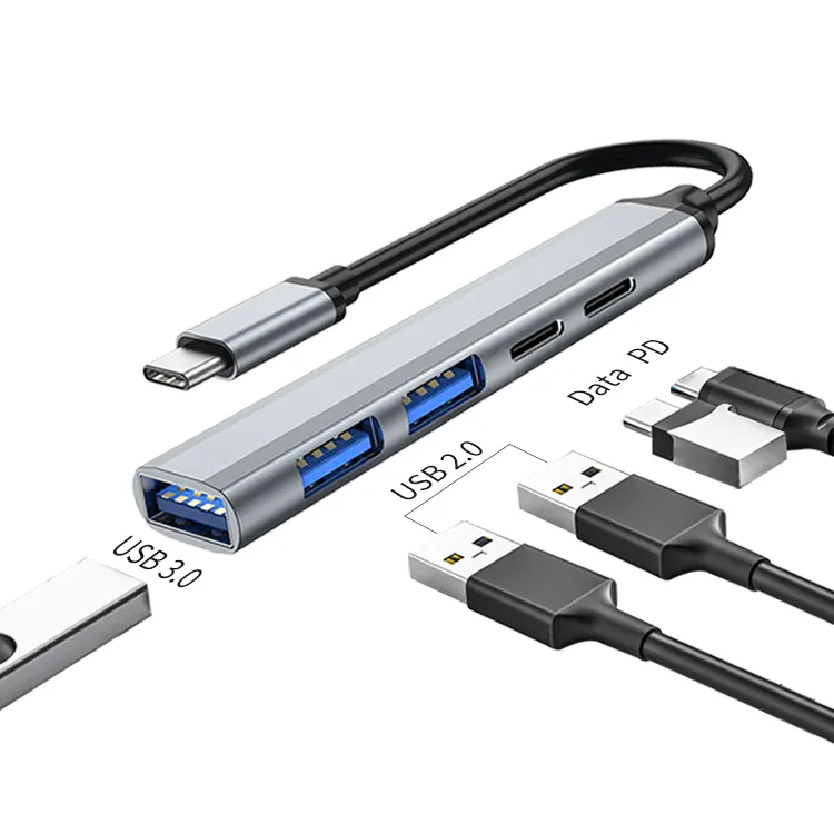 Dock Ekspansi Hub Konverter Pengisi Daya Cepat PD65W Port 3.0 USB Tipe C Ke USB 2.0 5 In 1