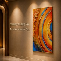 Tableau mural abstrait moderne sur toile avec texture de peinture à l'huile impasto et cadre fin doré pour la décoration de salons et de galeries de luxe