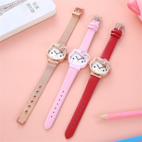 Reloj de Pulsera de Cuero para Niñas, Diseño de Gato de Dibujos Animados, HELLO KITTY, Resistente al Agua hasta 10 m, Venta al por Mayor para Comercio Exterior
