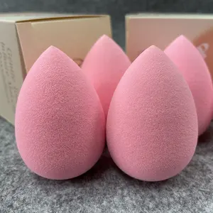 Grosir kustom Logo lateks gratis Makeup spons Kecantikan Halus telur Foundation Blender Makeup spons Pink bentuk Teardrop
