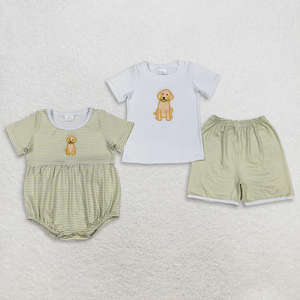 Baby Boys Summer Clothes Cotton <b>White</b> <b>Tee</b> and Striped Short Set Toddler Boy Puppy Applique Casual Outfit - Product Image 1