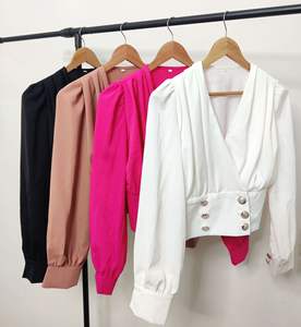 Camicie Spot Europea E Americana Cross Border Camicie da <span class=keywords><strong>Donna</strong></span> Scolle a Collo a V Sexy a Manica Lunga Avvolata a Goccia - Product Image 2