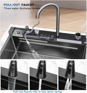 Promotion : Évier de cuisine intelligent à cascade, cuve unique carrée, surface nano SUS304, avec <span class=keywords><strong>robinet</strong></span> extractible pour <span class=keywords><strong>vaisselle</strong></span> domestique - Product Image 3