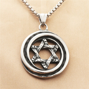 <b>Titanium</b> Steel Six Pointed Star Pendant Men's Hollow Retro Geometric Necklace Stainless Steel Jewelry Fashion Accessory - Product Image 3