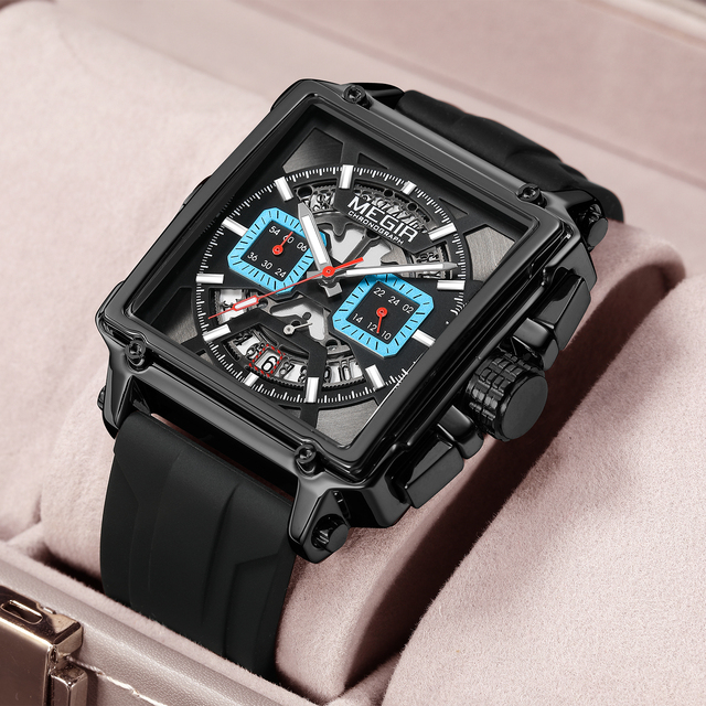 Reloj Original Brand Fashion Sport Men Wrist Watch Waterproof Square Chronograph Quartz Watch Megir 2233