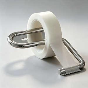 Distributeur de ruban adhésif en acier inoxydable sur mesure, coupe-ruban à cadre métallique avec lame dentelée, couleur personnalisée disponible - Product Image 1
