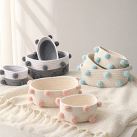 Panier de rangement tressé en corde de coton fait main, multicolore et de différentes tailles, pour organiser le bureau, collecter les articles divers et décorer.