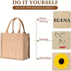 Wholesale Custom High Quality Large Eco Cotton Linen Handbags Hessian Hemp <strong>Jute</strong> Grocery Shopping Burlap <strong>Tote</strong> <strong>Bags</strong> - Product Image 4