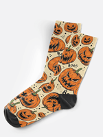 Chaussettes décontractées personnalisées OEM par sublimation, respirantes, à motifs fantaisie citrouille et chat noir, unisexe, livraison rapide en gros
