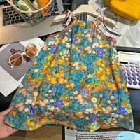 Robe Halter en Coton et Soie à Nœud pour Filles, Imprimé Floral, Sans Manches, Idéale pour les Vacances en Bord de Mer et les Chambres Climatisées