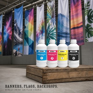 Encre de sublimation Konica pour tête d'impression 1000ml KCMY 4 couleurs haute concentration pour machine d'impression de drapeaux, vente en gros en vrac - Product Image 1