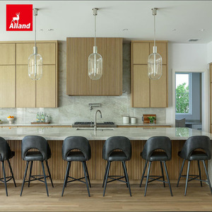 Allandcabinet Meuble de cuisine en <span class=keywords><strong>bois</strong></span> véritable avec îlot cascade et rangement en L et en U, avec hotte intégrée - Product Image 1