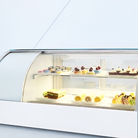 Lemari pajang kue meja lengkung berpendingin dengan pintu geser ganda kaca stainless steel untuk konter roti