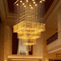Lampes suspendues modernes de style nordique, lustres de luxe pour plafonds hauts, lustre doré - cristal pour hôtel, escaliers