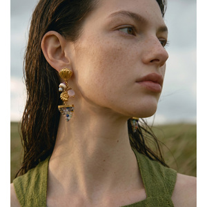 JINYOU 5819 Bohemian Multi-Element Sea Shell Drop <strong>Earrings</strong> Wood Natural Stone Stainless Steel <strong>Gold</strong> <strong>Dangle</strong> <strong>Earrings</strong> - Product Image 4