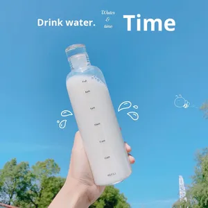 Botella de agua de alta calidad con escala de tiempo, vaso medidor moderno para PC, para hombres y mujeres, uso en coche y exterior, a prueba de fugas, para beber directamente, sencilla - Product Image 3