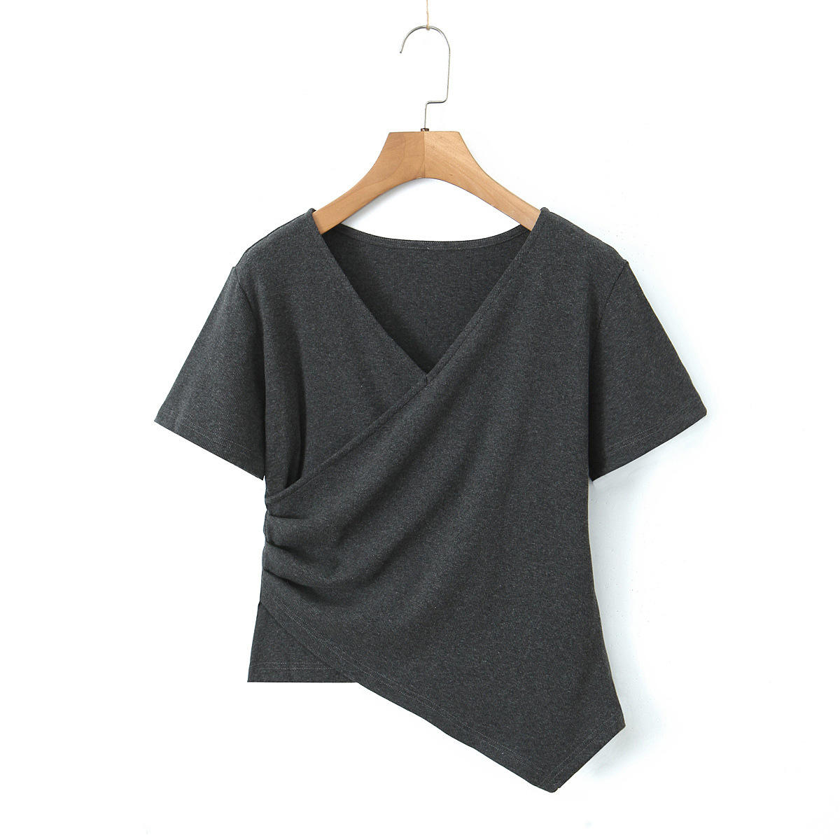 เสื้อเชิ้ตแขนสั้นสีเทาพรีเมียม