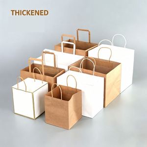 Bolsas de Papel Kraft de Fondo Plano Reforzadas con Asas, Directas de Fábrica, Bolsas de Papel Marrón y Blanco Versátiles para Recuerdos de Fiesta - Product Image 1