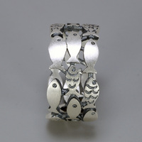 Anillos de Plata de Ley 925 con Diseño de Pez Nadando de Tres Filas, Acabado Mate Antiguo, Joyería Fina para Mujer