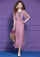 Robe de maternité FMY71275 à manches courtes, col en V, amincissante, longueur mi-cuisse, coupe trapèze, à sequins, séchage rapide, respirante pour femme
