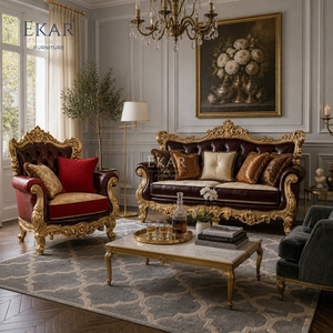 Canapé en cuir triple arc en crème Bourgogne |   Canapé capitonné de luxe à cadre doré de style victorien - EKAR FURNITURE - Product Image 4