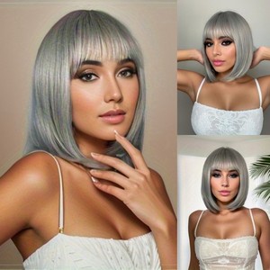 <span class=keywords><strong>AliExpress</strong></span> nueva <span class=keywords><strong>mujer</strong></span> tamaño pequeño gorra longitud del hombro Bobo Peluca de pelo corto Peluca de cabeza completa con encaje transparente al por mayor - Product Image 2