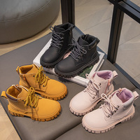 Bottes à lacets à semelle épaisse pour enfants, style travail, antidérapantes, résistantes à l'usure, pour l'extérieur, automne-hiver, garçons et filles