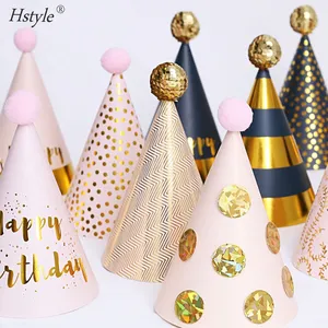 Hstyle生日派对帽新年快乐帽金色烫印欢呼2024派对锥帽生日派对用品装饰品