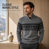 Pull jacquard d'hiver pour homme OEM, gris, demi-zip, col montant, manches longues