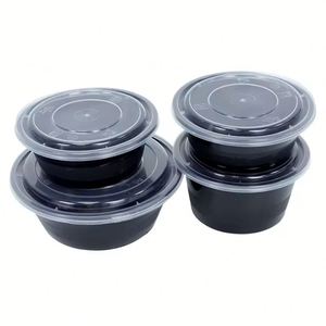 Boîte repas circulaire micro-ondable avec couvercle, en plastique, jetable et réutilisable, noire, pour plats à emporter - Product Image 3