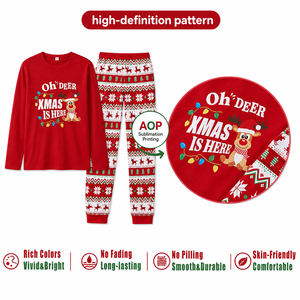 Ensemble de pyjamas assortis pour la famille, imprimé rennes de Noël personnalisé, taille élastique, doux et respirant, vêtements de nuit en polyester pour hommes, femmes et enfants - Product Image 2