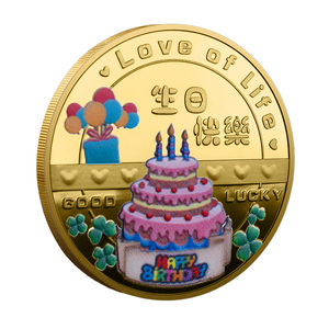 Moneta Commemorativa in Metallo a Tema <span class=keywords><strong>Compleanno</strong></span> con Torta e Palloncino, Souvenir 'Desiderio Realizzato' - Product Image 2
